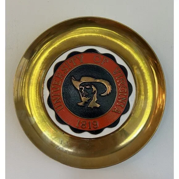 Vintage University of Virginia Brass Wall Decor Plate UVA Seal Logo Office Den